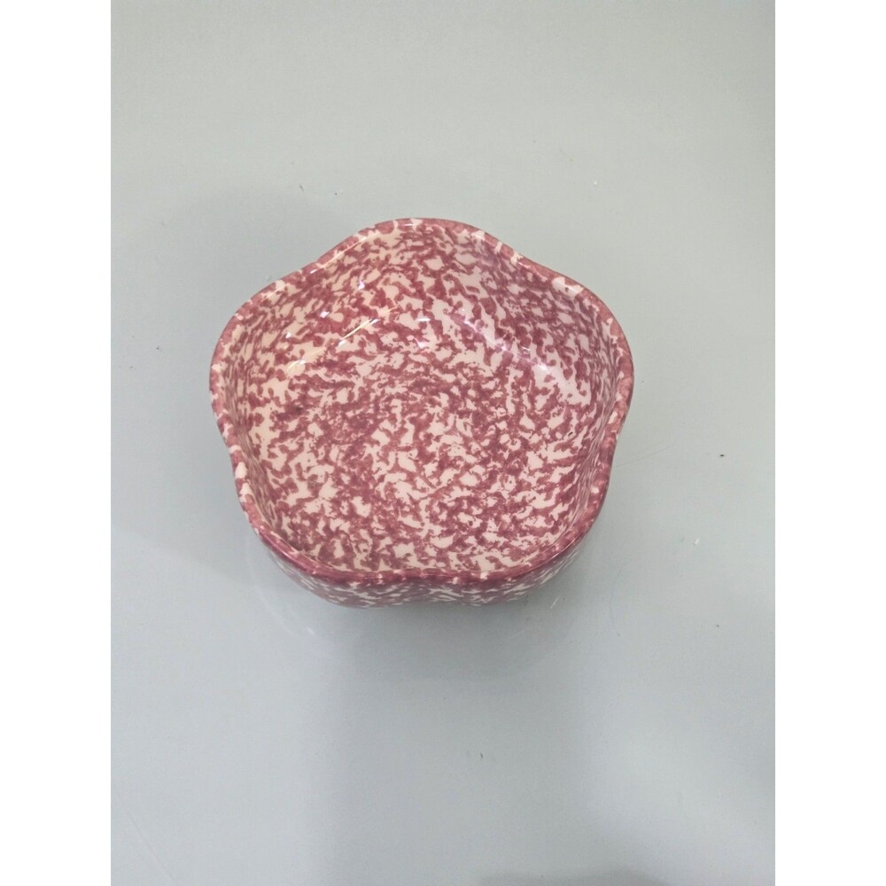 Roseville Spongeware Bowl 7” Gerald E Henn Petal Shape Pink
